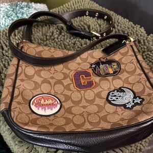 Coach Tan and Black Shoulder Bag with Patches